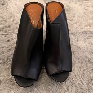 Jessica Simpson Black Leather Open-Toe Mules